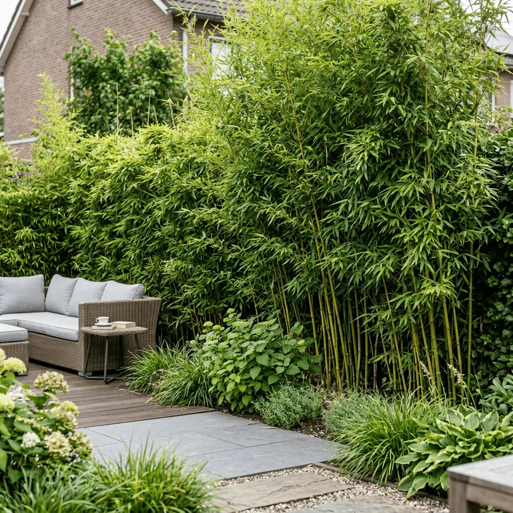 bamboe afscheiding als privacy scherm in moderne tuin