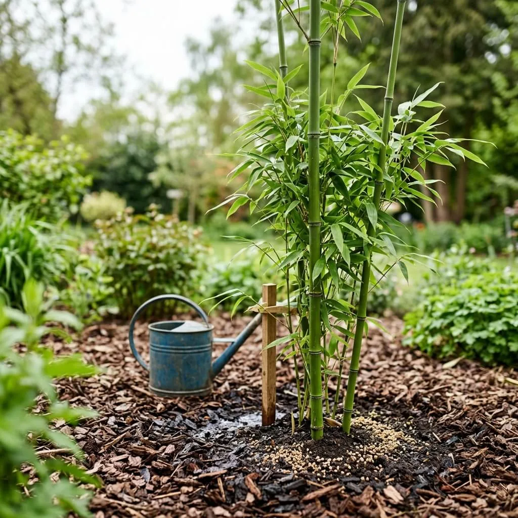 bamboe bemesting en water geven voor snelle groei in eerste seizoen