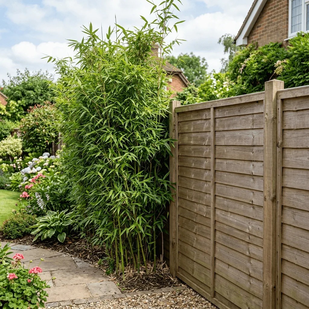 bamboe haag als duurzame tuinafscheiding naast houten schutting vergelijking
