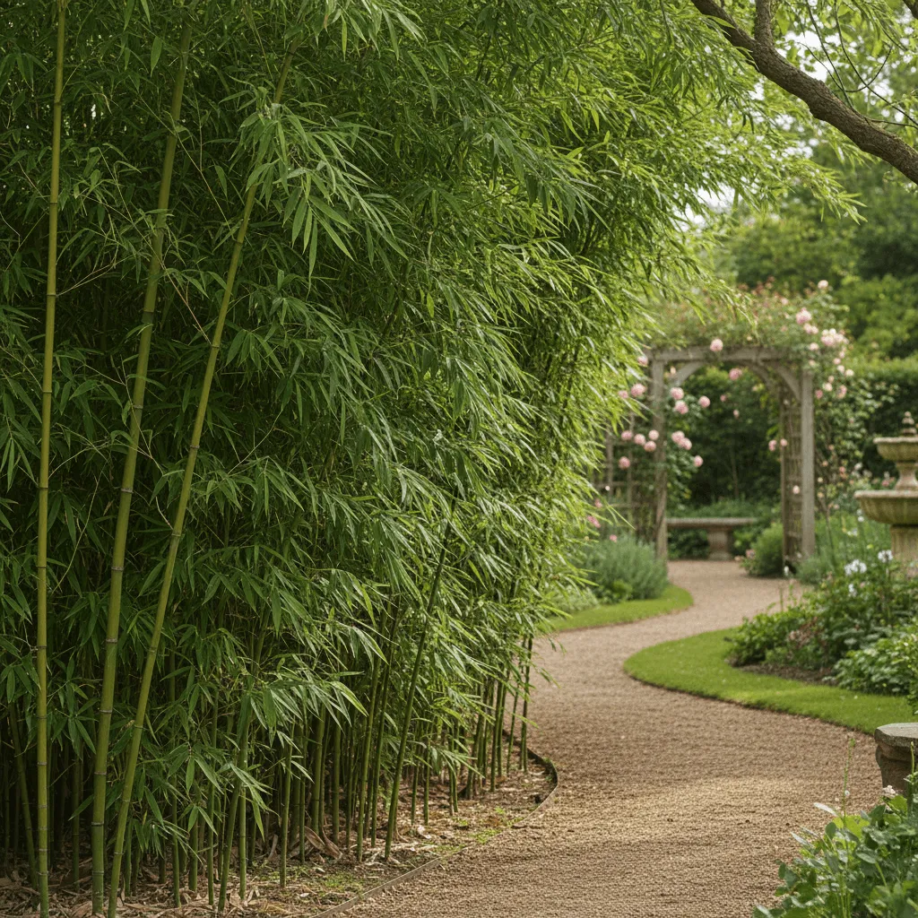 bamboe haag fargesia dichte groene afscheiding tuinpad