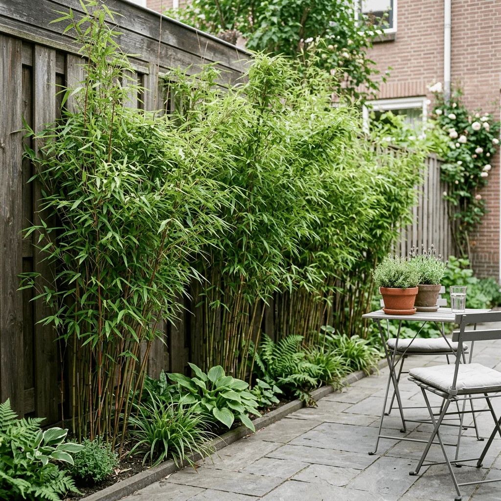 bamboe kleine tuinen met smal privacyscherm langs schutting