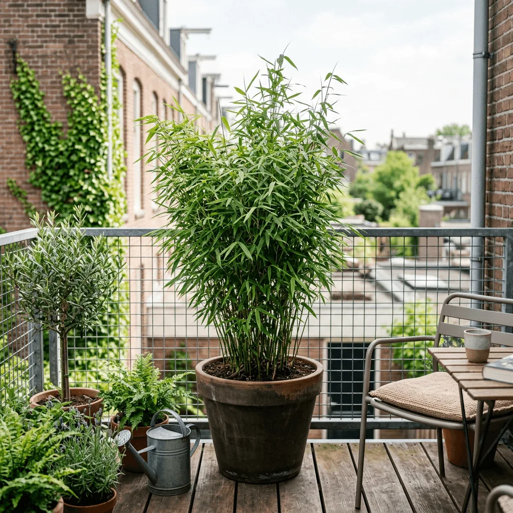 bamboe in pot op stadsterras als privacyscherm kleine tuin