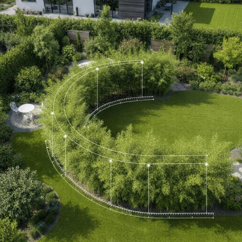 bovenaanzicht bamboe haag layout plan ontwerp tuin