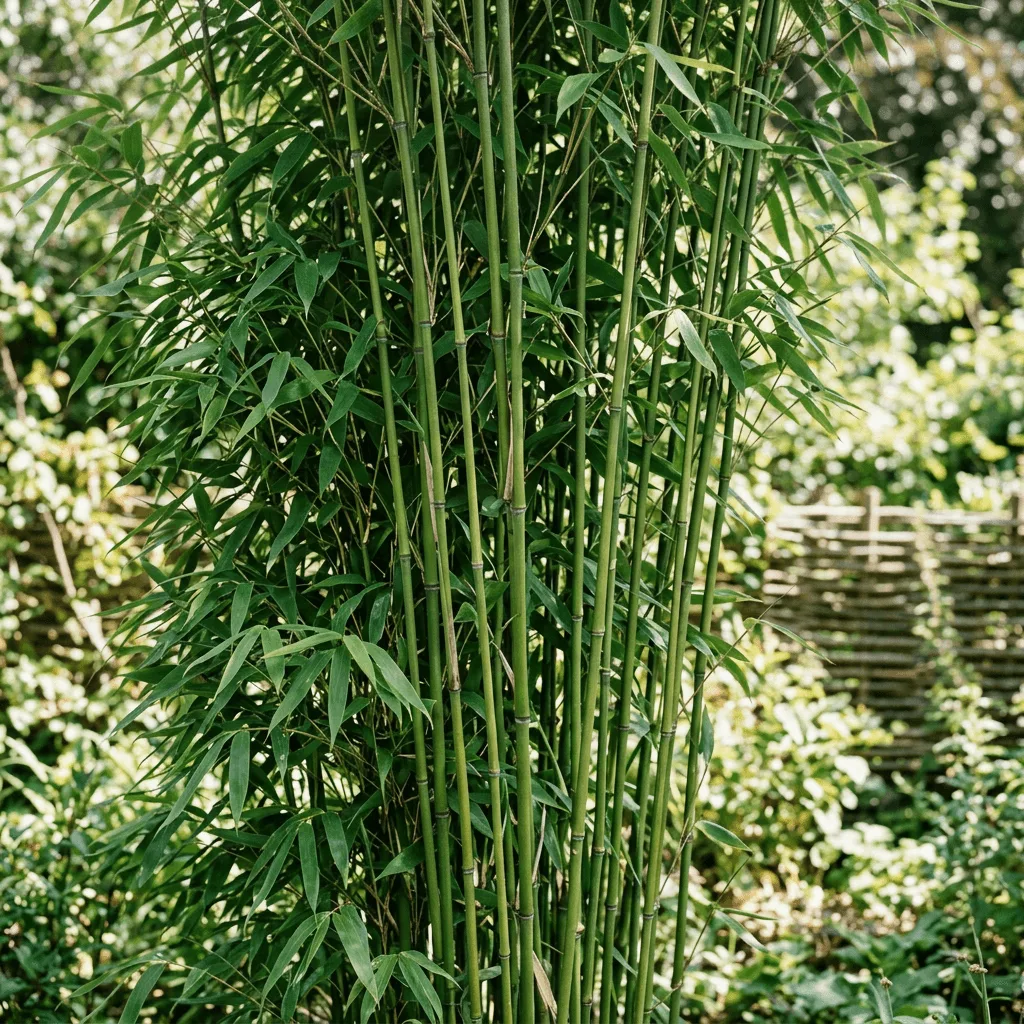 close-up fargesia bamboe pol met dichte groene stengels