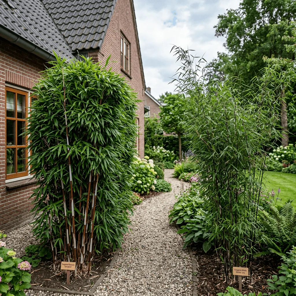 dichte bamboe haag van fargesia robusta campbell in Nederlandse tuin
