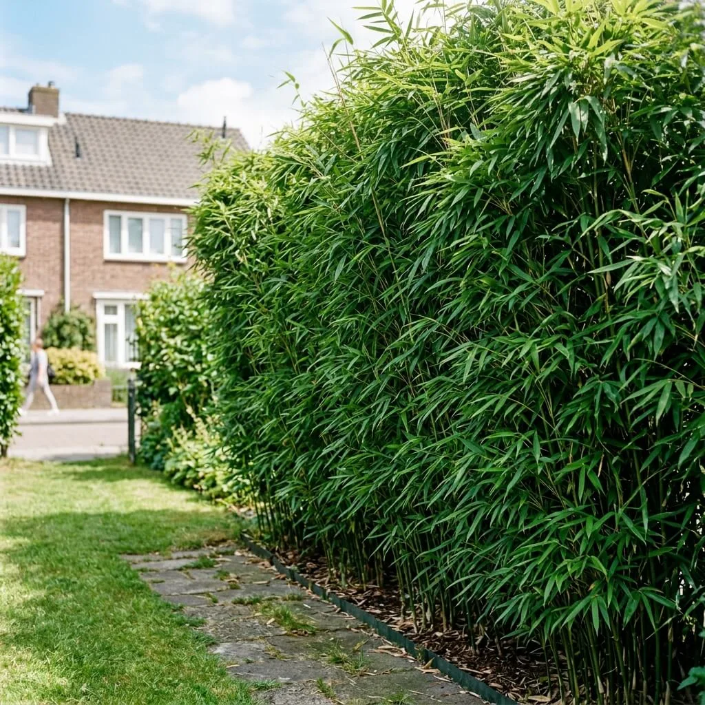 dichte fargesia bamboe haag met groen blad zomer