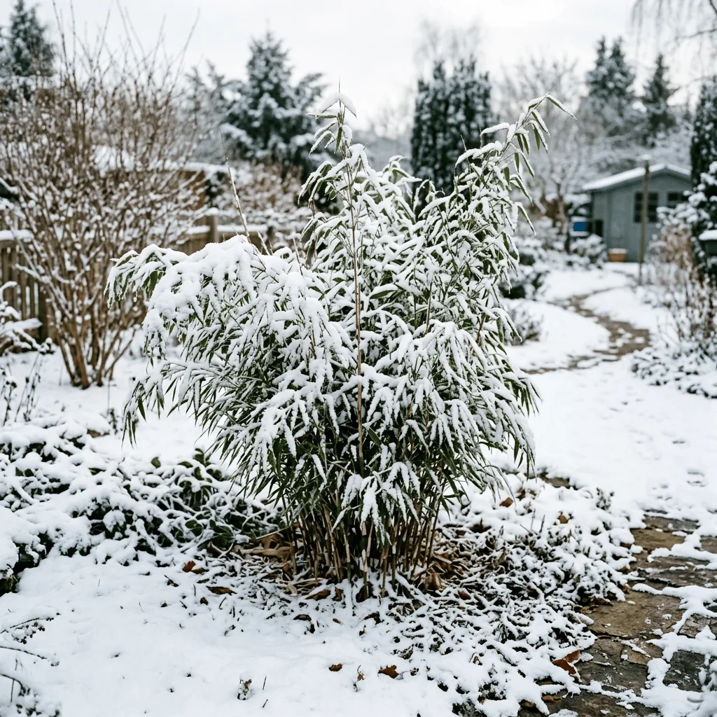 fargesia bamboe buiten in sneeuw winterlandschap tuin