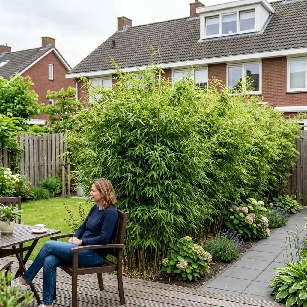 Fargesia bamboe haag als privacyscherm in Nederlandse achtertuin