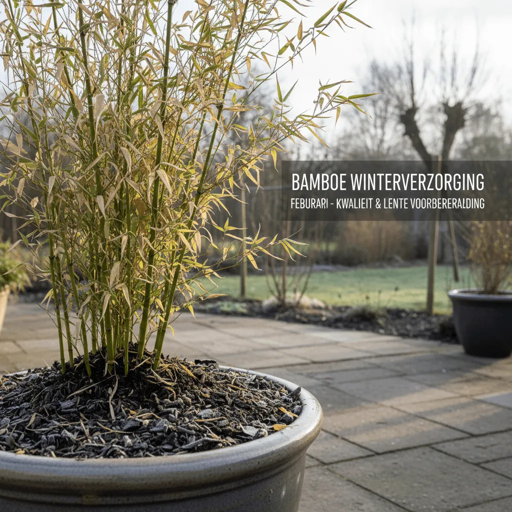 fargesia bamboe in pot met mulch afdekking winterbescherming