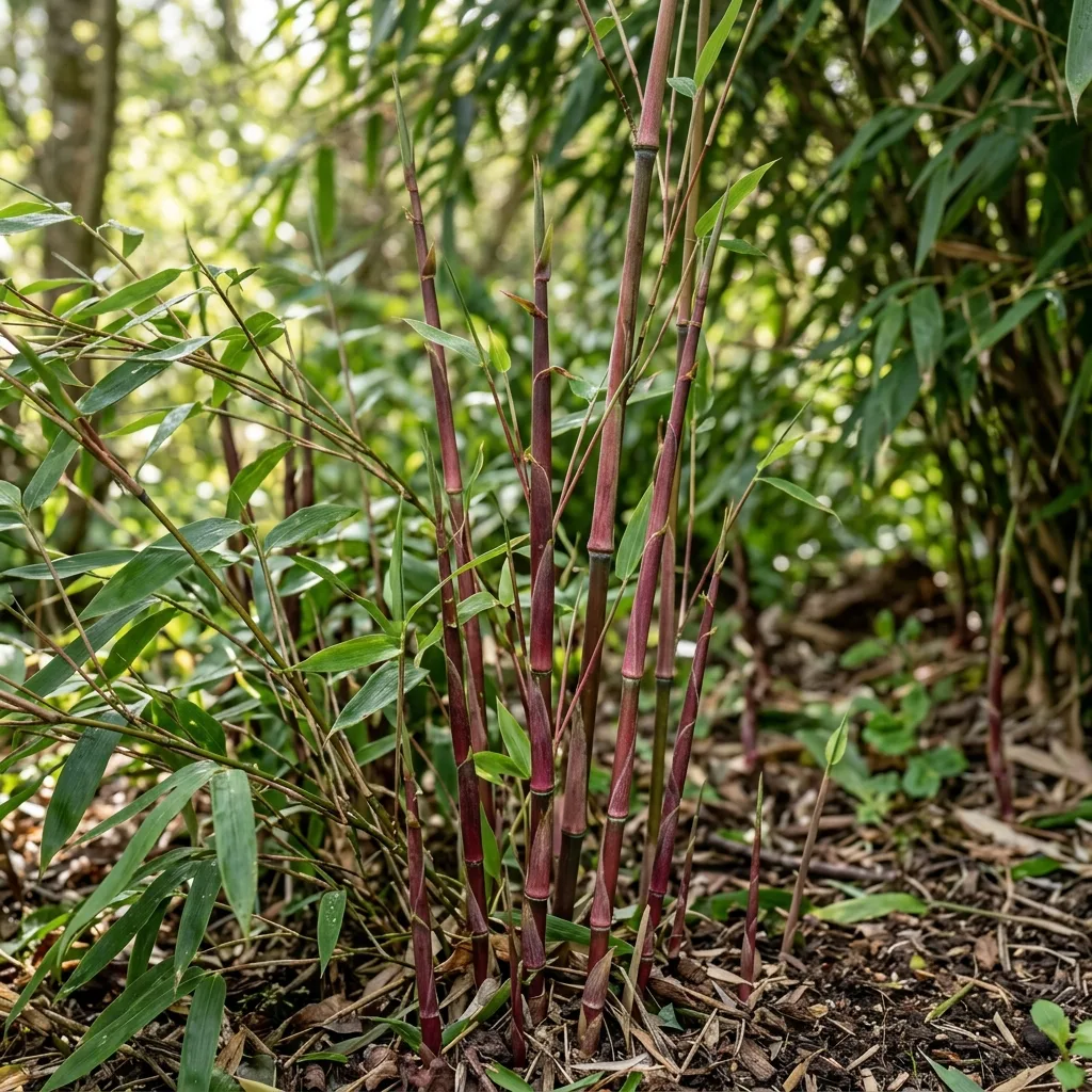 fargesia jiuzhaigou rode stengels close-up nieuwe scheuten