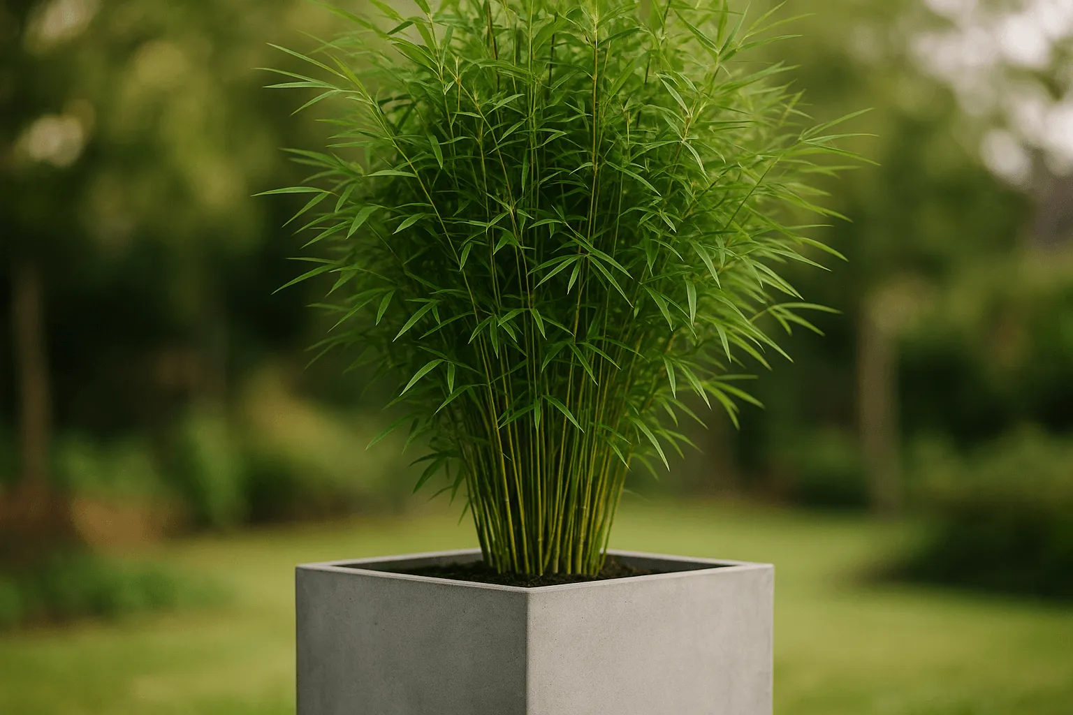 Fargesia nitida bamboe in strakke betonnen plantenbak