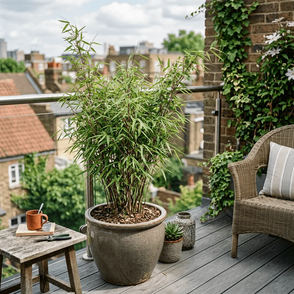 Fargesia nitida Volcano in sierlijke pot op stadsterras