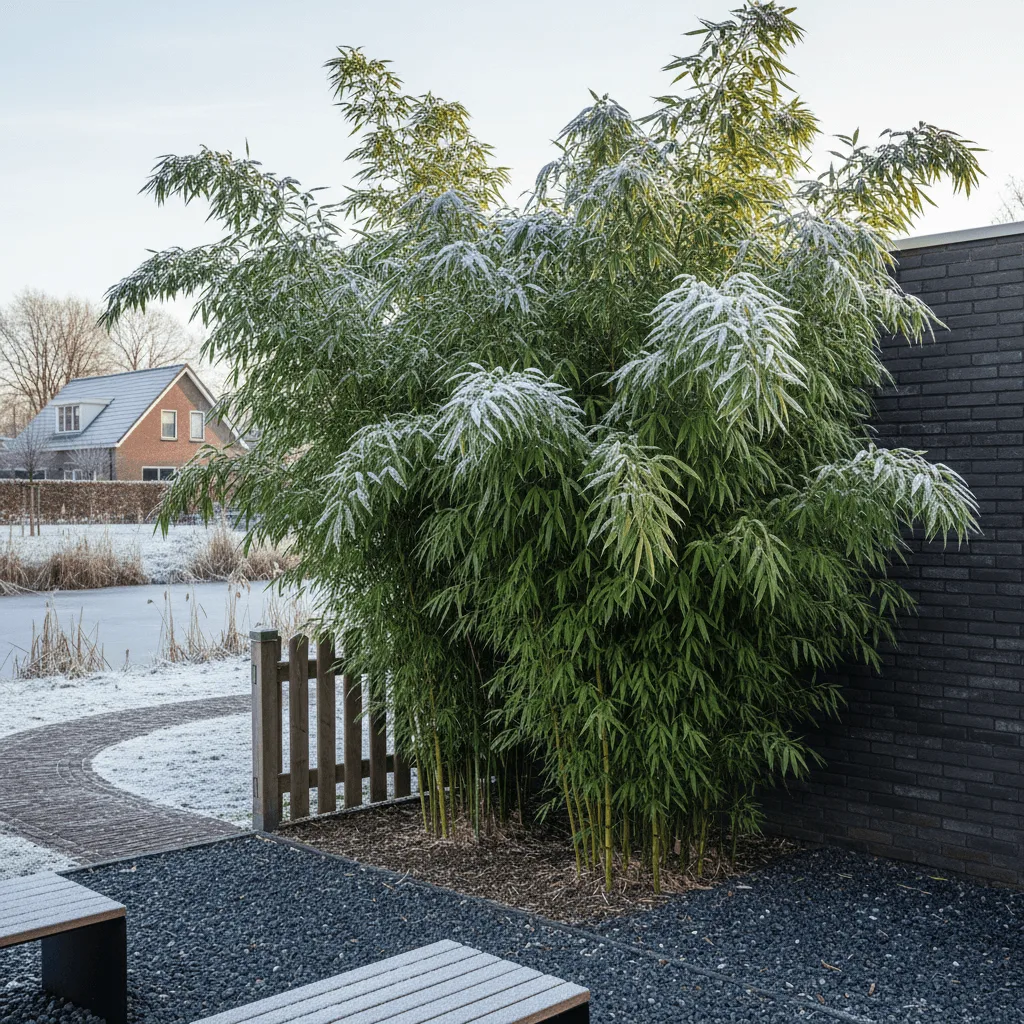 Fargesia nitida Winter Joy bamboe met groen blad in de winter