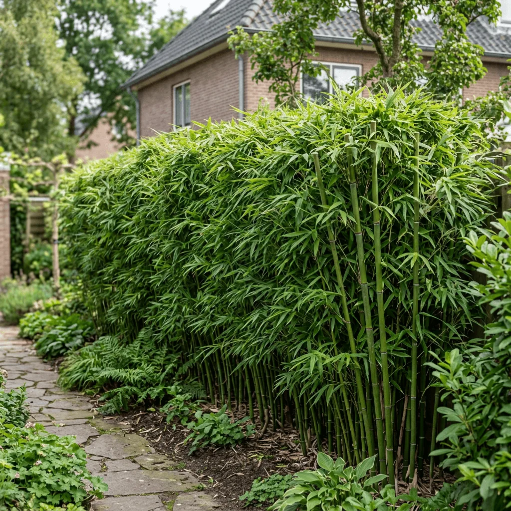 Fargesia Robusta Campbell haag met dichte groene halmen