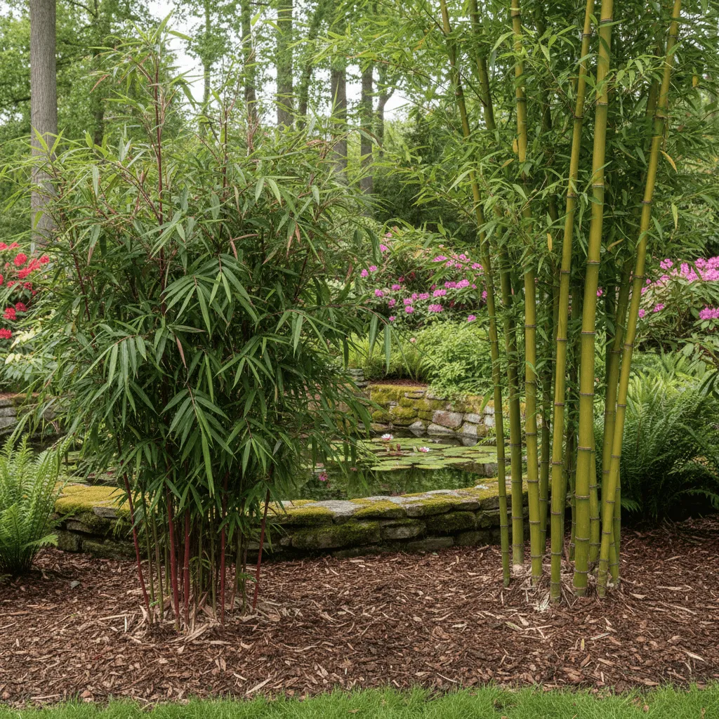 rode bamboe vs groene bamboe naast elkaar in tuin
