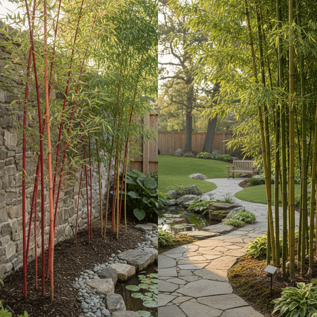 rode bamboe vs groene bamboe zij aan zij in tuin