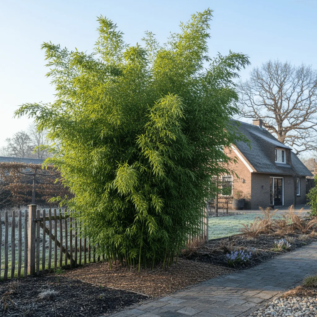 vergelijking van drie winterharde bamboe soorten naast elkaar in tuin