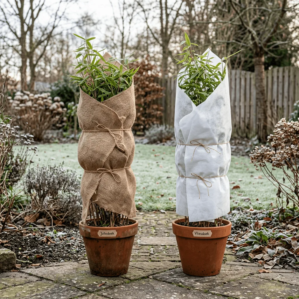 vergelijking jutedoek en vliesdoek voor bamboebescherming winter