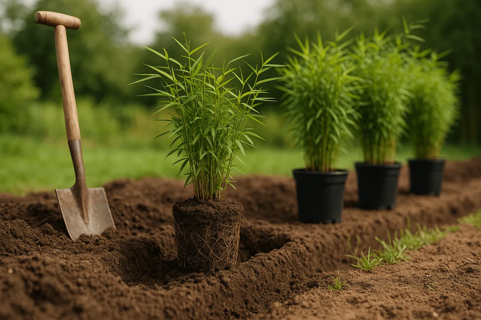 vergelijking verschillende fargesia bamboe soorten in rij