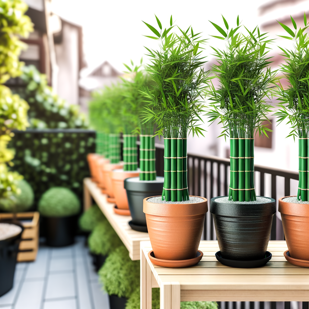verschillende fargesia bamboe soorten naast elkaar in potten